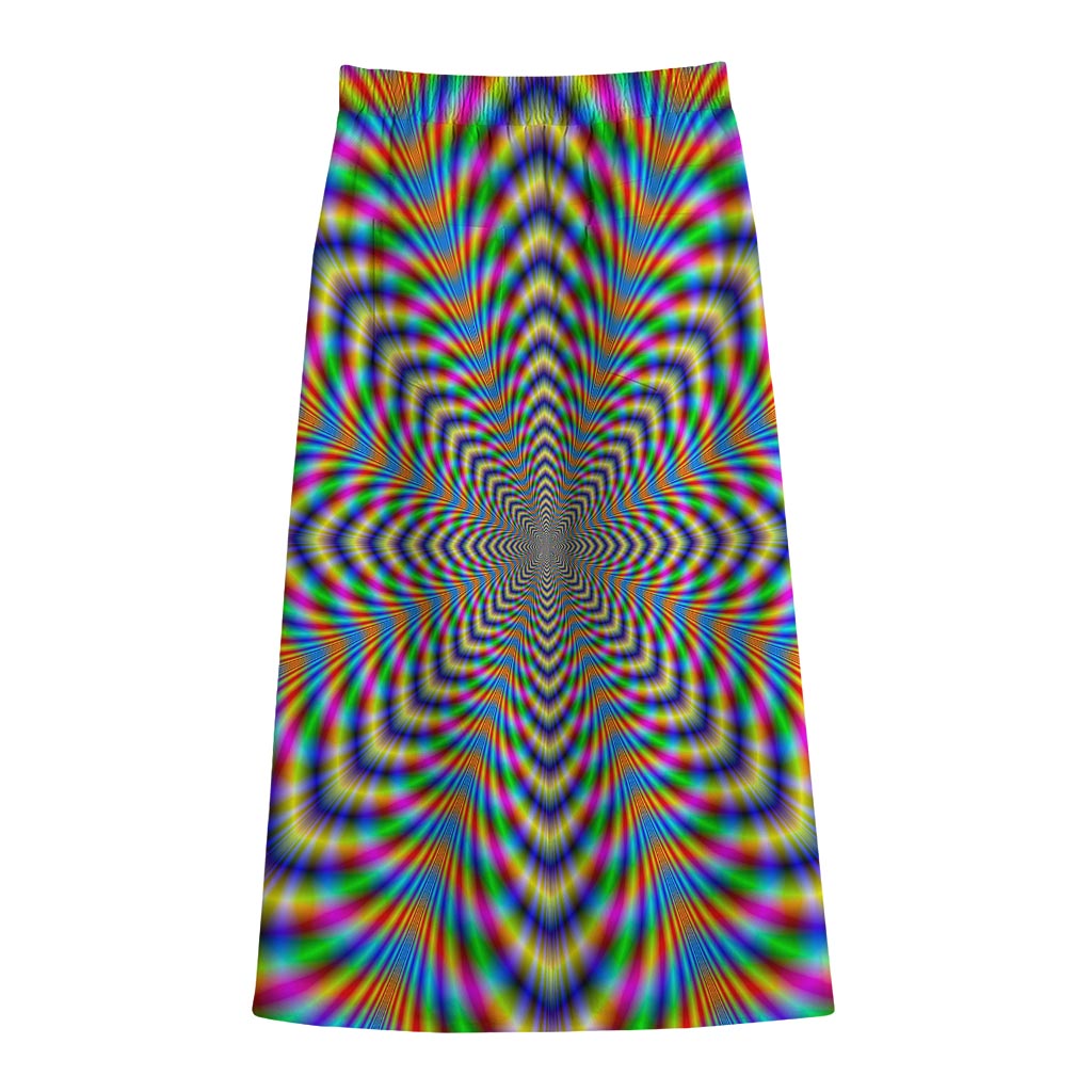 Octagonal Psychedelic Optical Illusion Cotton Front Slit Maxi Skirt