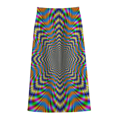 Octagonal Psychedelic Optical Illusion Cotton Front Slit Maxi Skirt