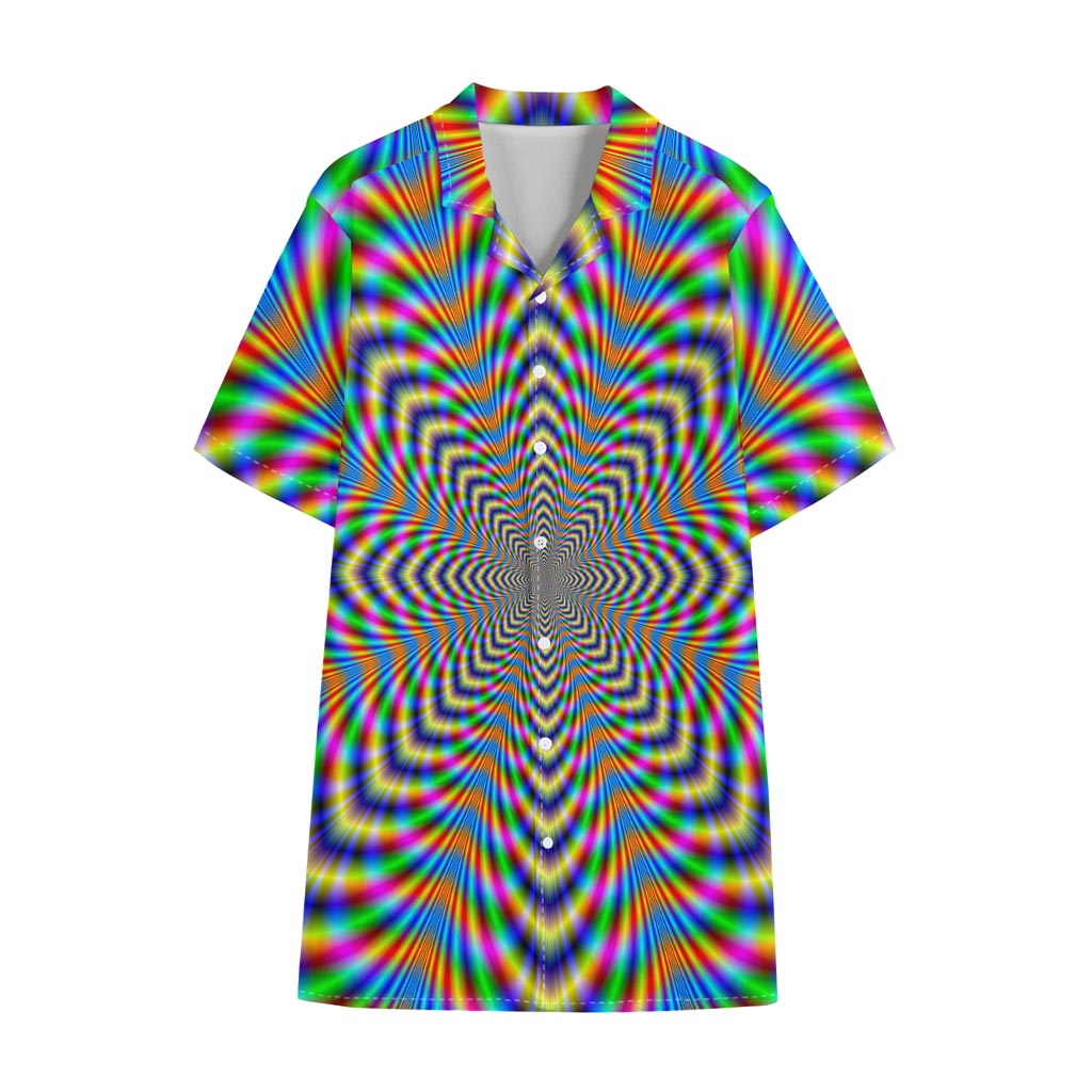 Octagonal Psychedelic Optical Illusion Cotton Hawaiian Shirt