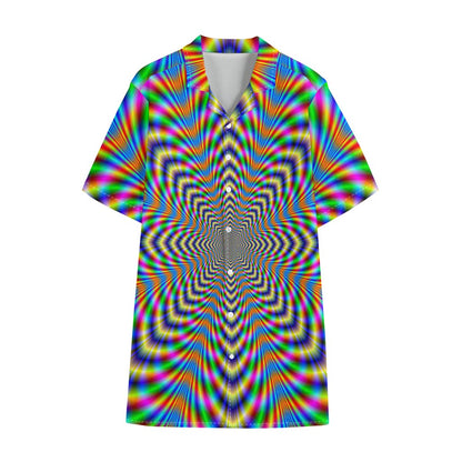 Octagonal Psychedelic Optical Illusion Cotton Hawaiian Shirt