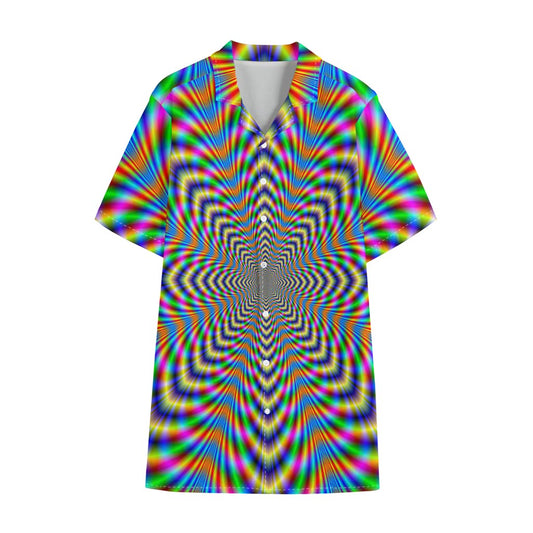 Octagonal Psychedelic Optical Illusion Cotton Hawaiian Shirt