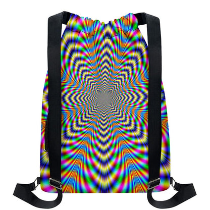 Octagonal Psychedelic Optical Illusion Drawstring Backpack