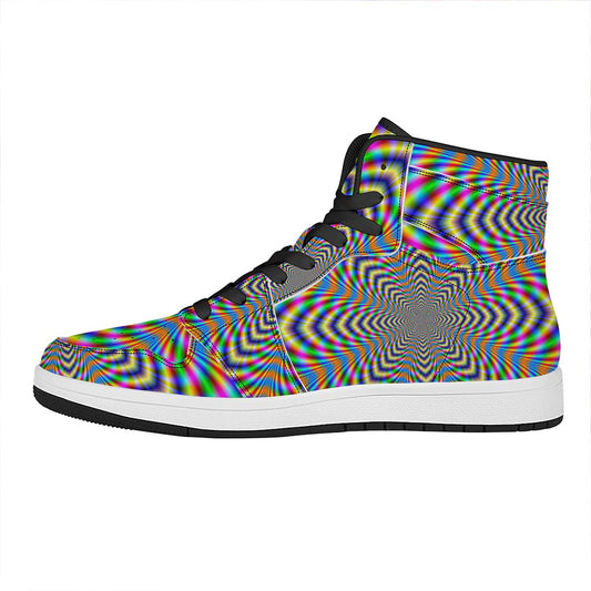 Octagonal Psychedelic Optical Illusion High Top Leather Sneakers
