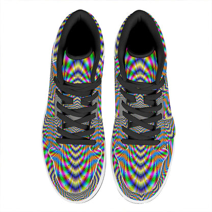 Octagonal Psychedelic Optical Illusion High Top Leather Sneakers