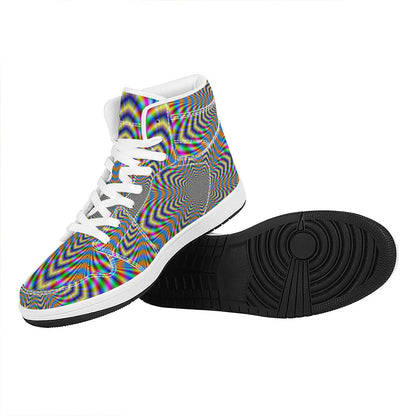 Octagonal Psychedelic Optical Illusion High Top Leather Sneakers