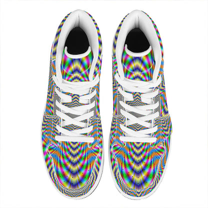 Octagonal Psychedelic Optical Illusion High Top Leather Sneakers