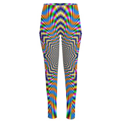 Octagonal Psychedelic Optical Illusion High-Waisted Pocket Leggings