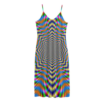 Octagonal Psychedelic Optical Illusion Jersey Midi Cami Dress