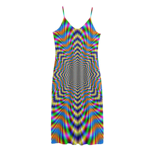 Octagonal Psychedelic Optical Illusion Jersey Midi Cami Dress