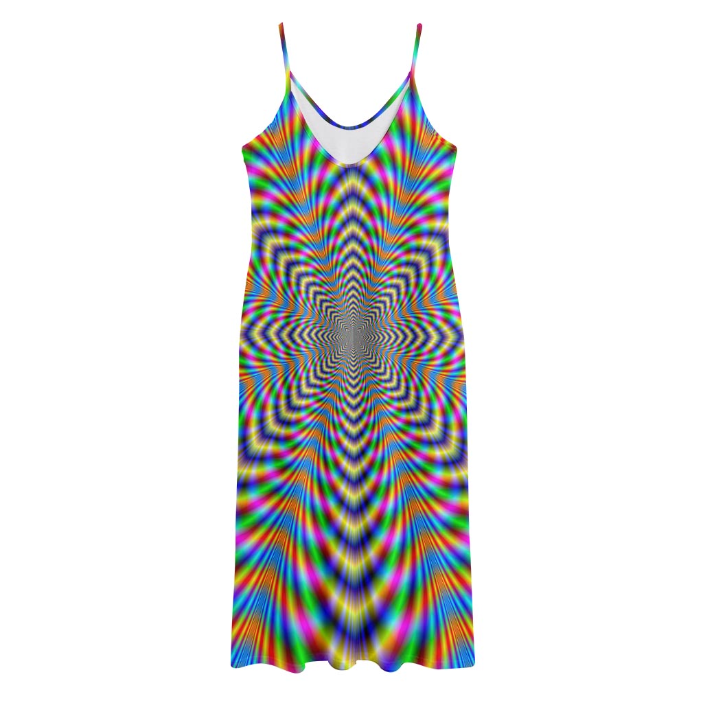 Octagonal Psychedelic Optical Illusion Jersey Midi Cami Dress