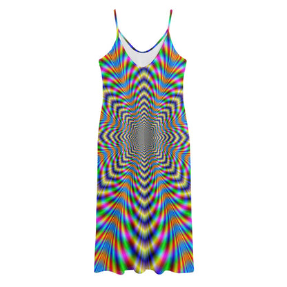 Octagonal Psychedelic Optical Illusion Jersey Midi Cami Dress