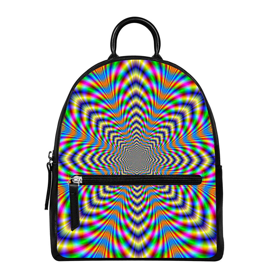 Octagonal Psychedelic Optical Illusion Leather Backpack