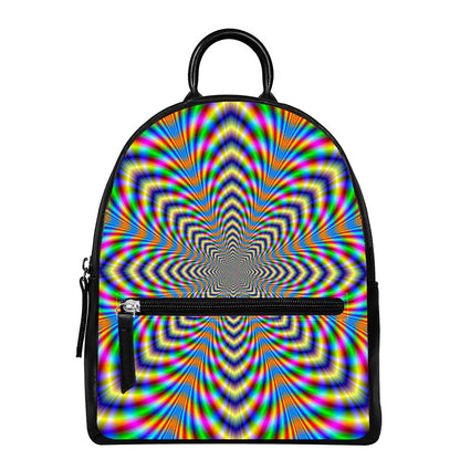 Octagonal Psychedelic Optical Illusion Leather Backpack