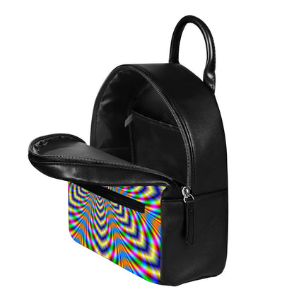 Octagonal Psychedelic Optical Illusion Leather Backpack