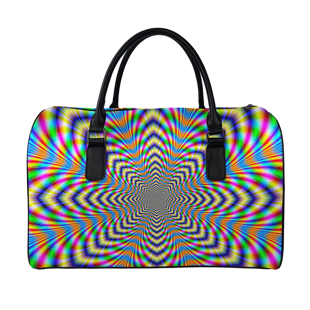 Octagonal Psychedelic Optical Illusion Leather Duffle Bag