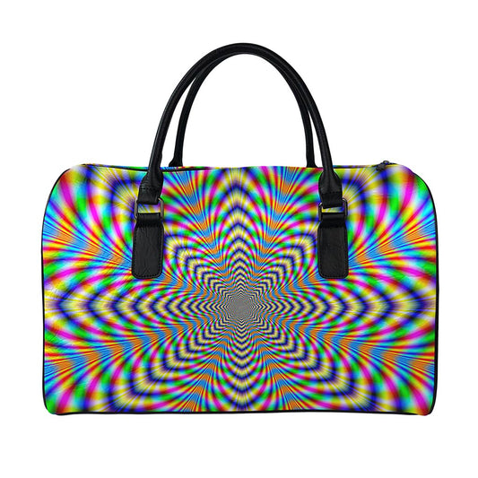 Octagonal Psychedelic Optical Illusion Leather Duffle Bag