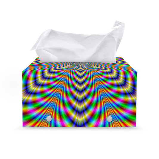Octagonal Psychedelic Optical Illusion Leather Tissue Box Cover