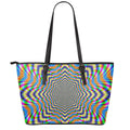 Octagonal Psychedelic Optical Illusion Leather Tote Bag With Zipper