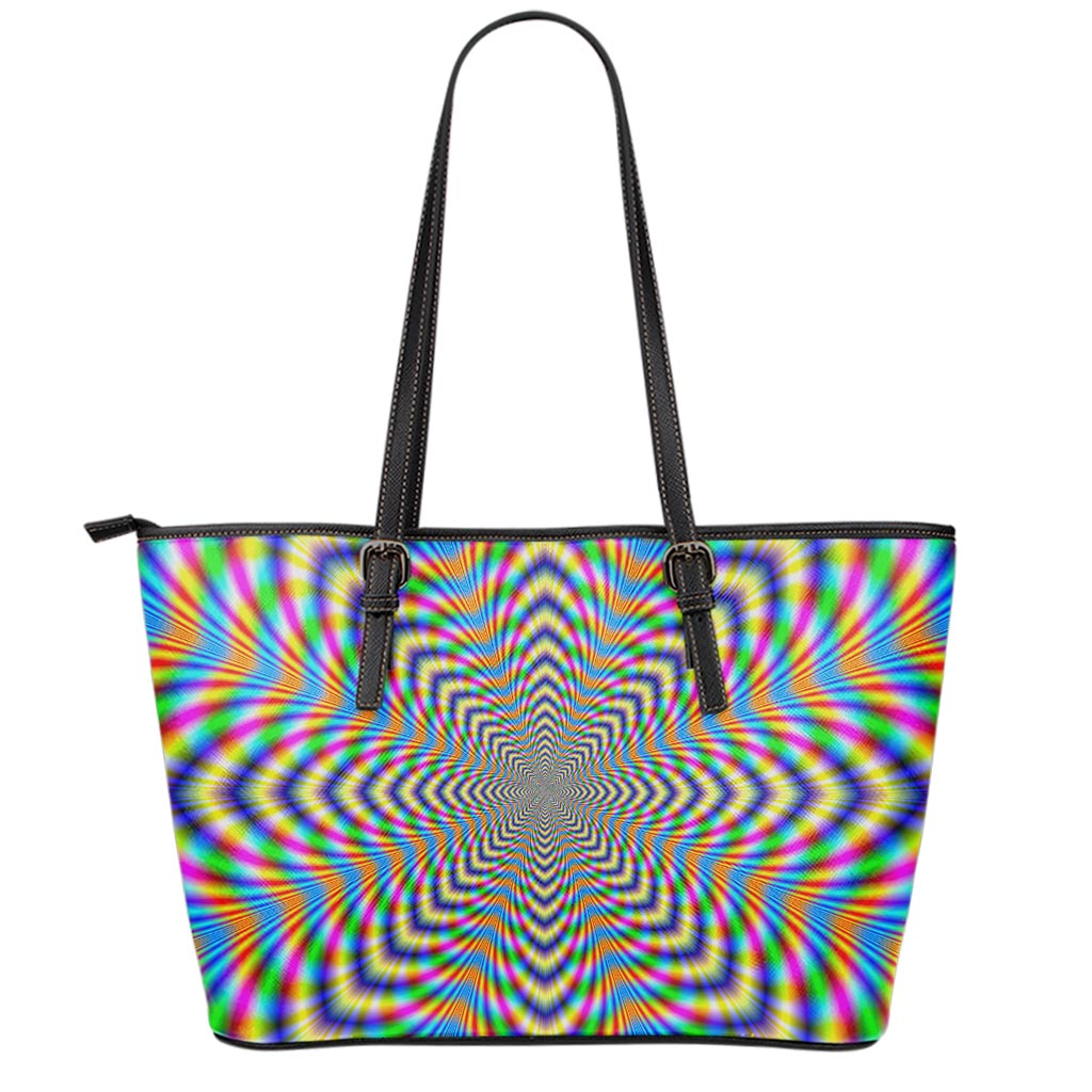 Octagonal Psychedelic Optical Illusion Leather Tote Bag