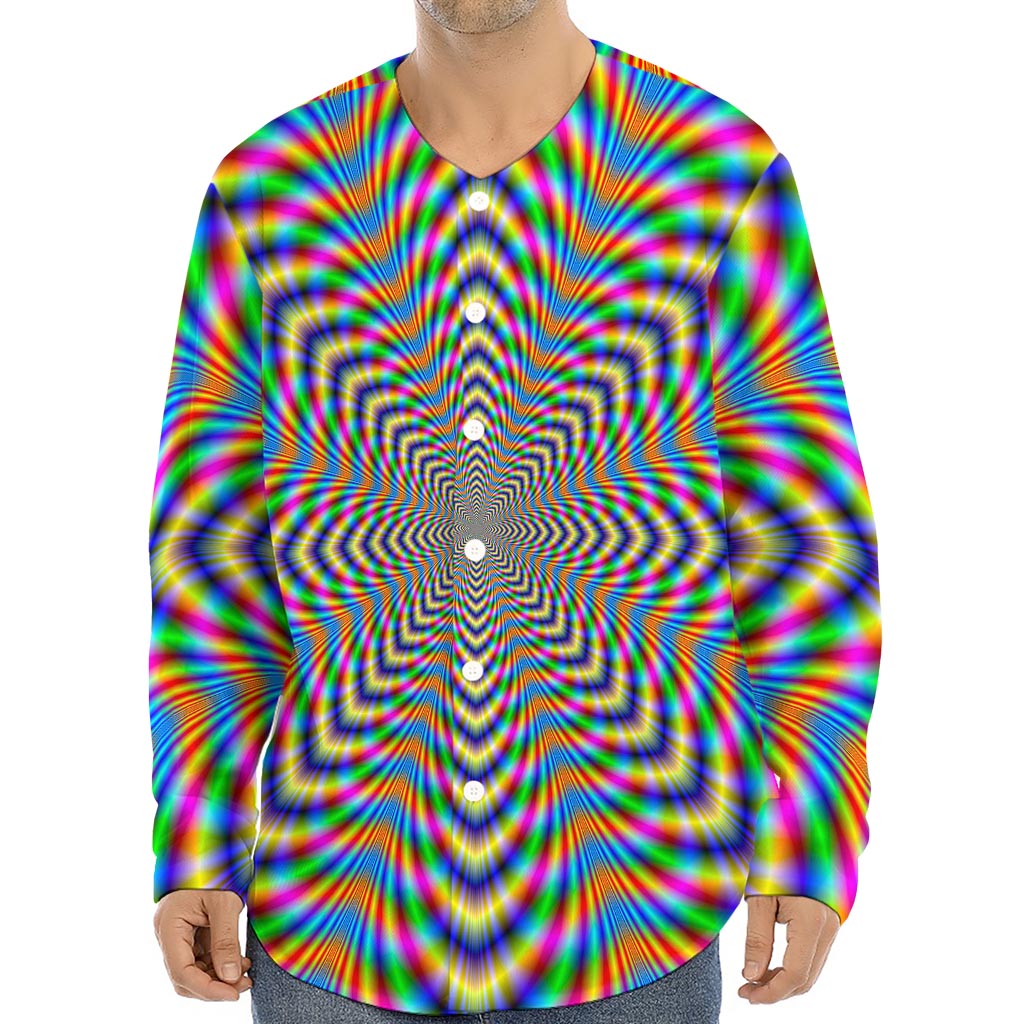 Octagonal Psychedelic Optical Illusion Long Sleeve Baseball Jersey