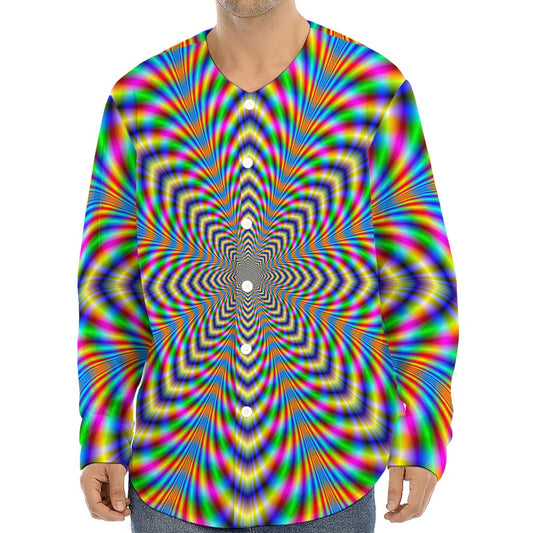Octagonal Psychedelic Optical Illusion Long Sleeve Baseball Jersey