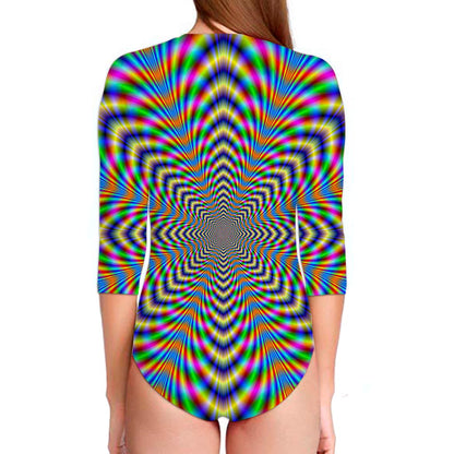Octagonal Psychedelic Optical Illusion Long Sleeve Swimsuit