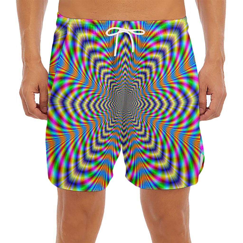 Octagonal Psychedelic Optical Illusion Men's Split Running Shorts