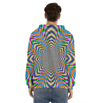 Octagonal Psychedelic Optical Illusion Men's Velvet Pullover Hoodie