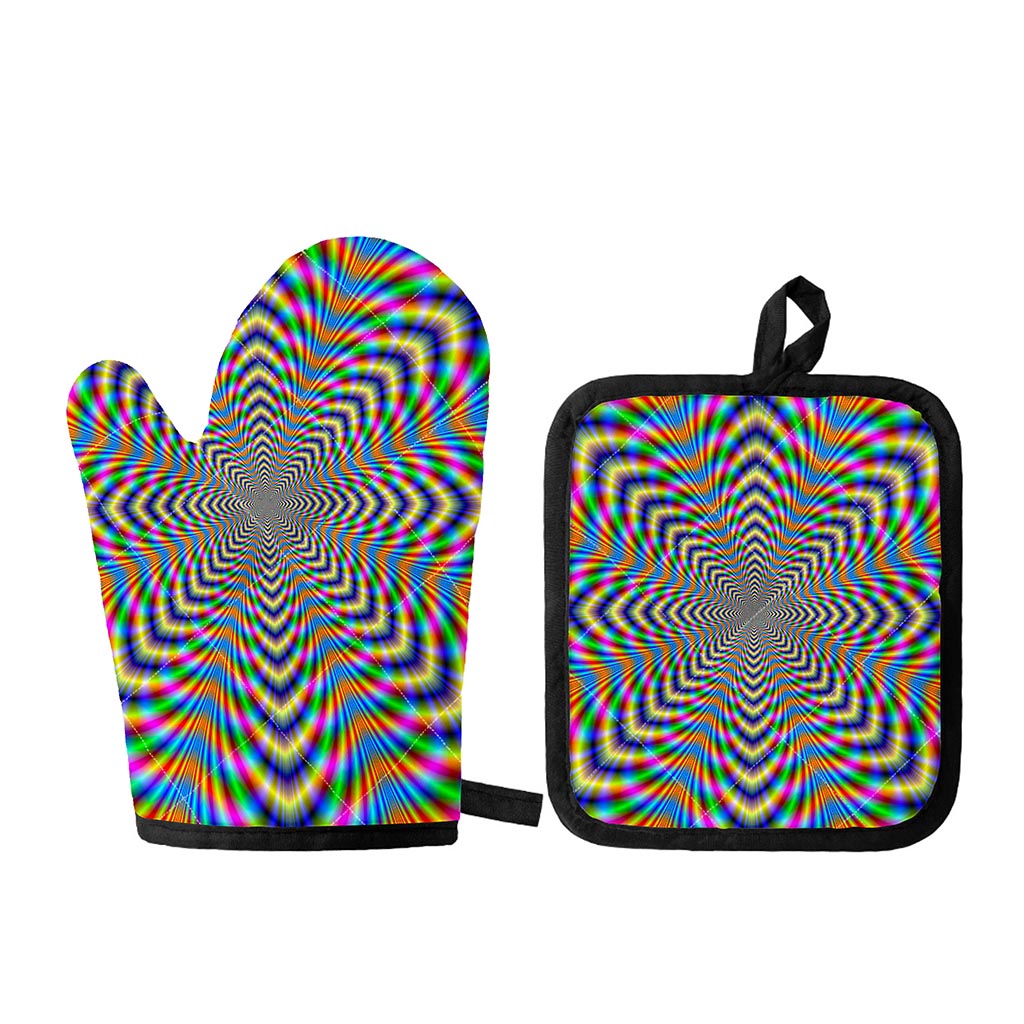 Octagonal Psychedelic Optical Illusion Oven Mitt And Pot Holder Set