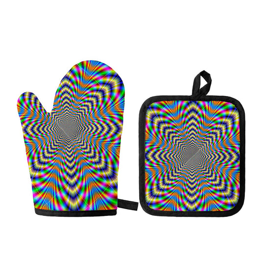 Octagonal Psychedelic Optical Illusion Oven Mitt And Pot Holder Set