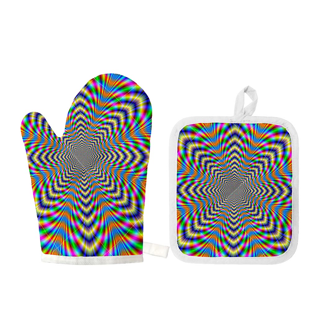 Octagonal Psychedelic Optical Illusion Oven Mitt And Pot Holder Set