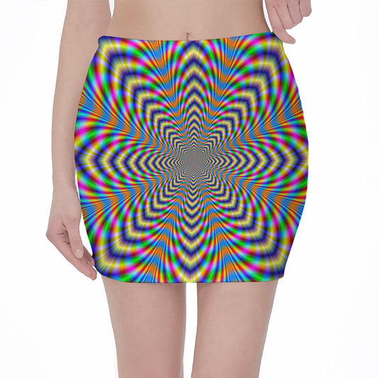 Octagonal Psychedelic Optical Illusion Pencil Mini Skirt