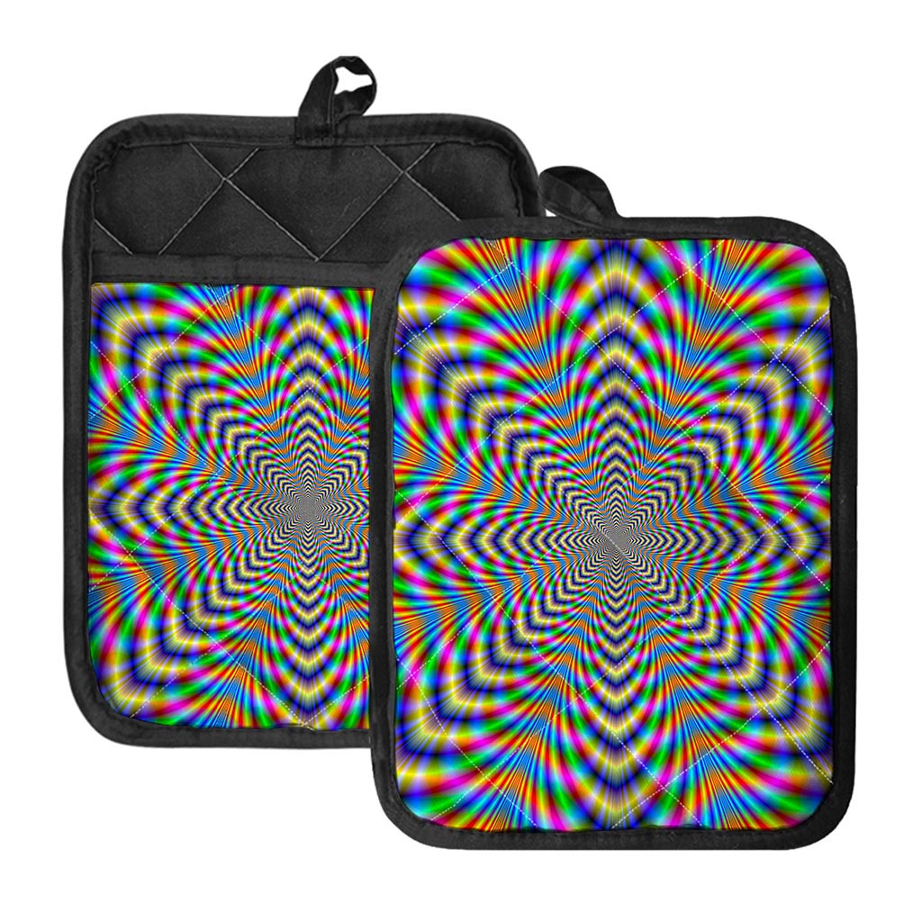 Octagonal Psychedelic Optical Illusion Pot Holders With Pocket