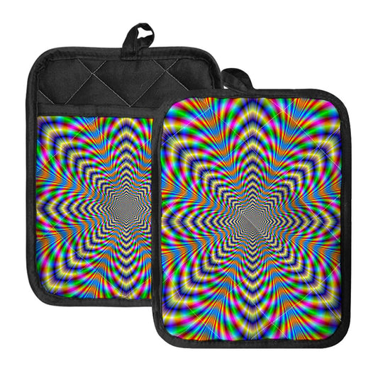 Octagonal Psychedelic Optical Illusion Pot Holders With Pocket