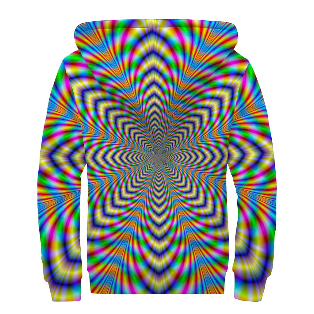 Octagonal Psychedelic Optical Illusion Sherpa Lined Zip Up Hoodie