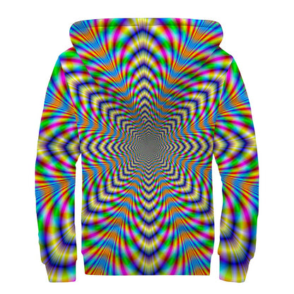 Octagonal Psychedelic Optical Illusion Sherpa Lined Zip Up Hoodie