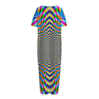 Octagonal Psychedelic Optical Illusion Short Sleeve Long Nightdress