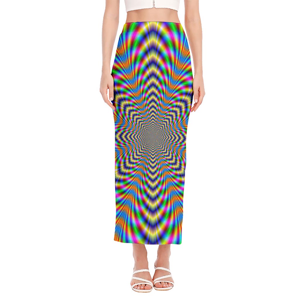 Octagonal Psychedelic Optical Illusion Side Slit Maxi Skirt