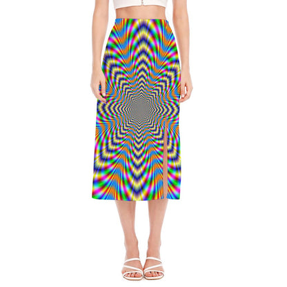 Octagonal Psychedelic Optical Illusion Side Slit Midi Skirt