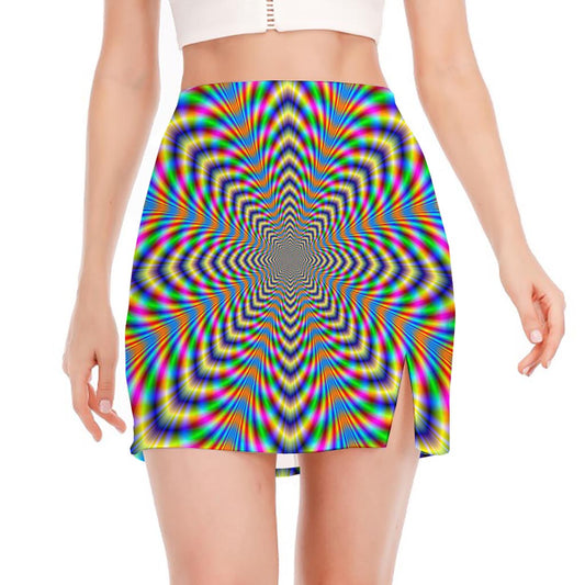 Octagonal Psychedelic Optical Illusion Side Slit Mini Skirt