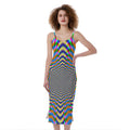 Octagonal Psychedelic Optical Illusion Slim Fit Midi Cami Dress