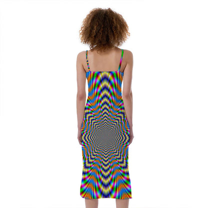 Octagonal Psychedelic Optical Illusion Slim Fit Midi Cami Dress