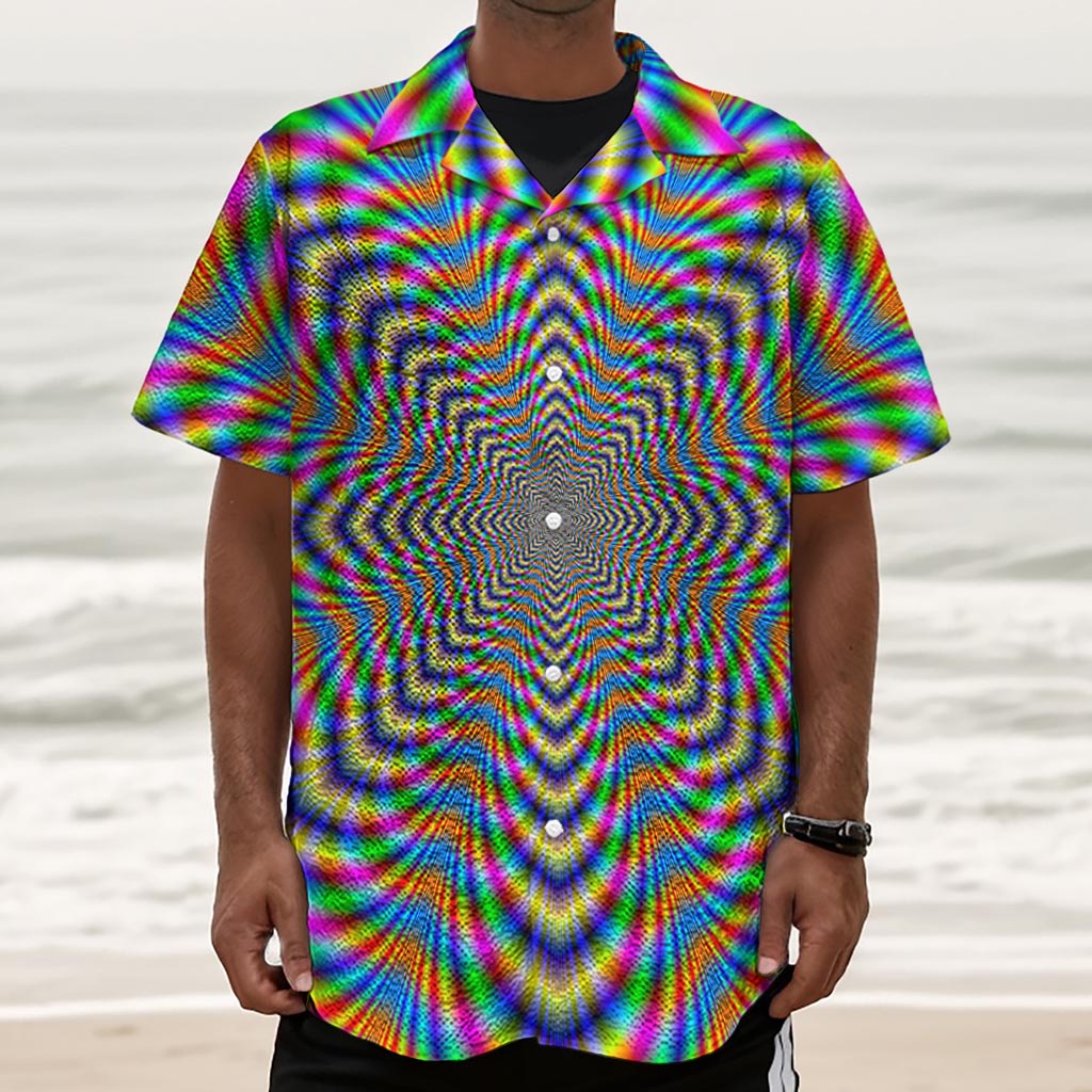 Octagonal Psychedelic Optical Illusion Textured Short Sleeve Shirt