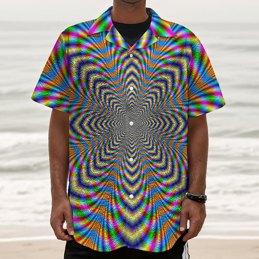 Octagonal Psychedelic Optical Illusion Textured Short Sleeve Shirt
