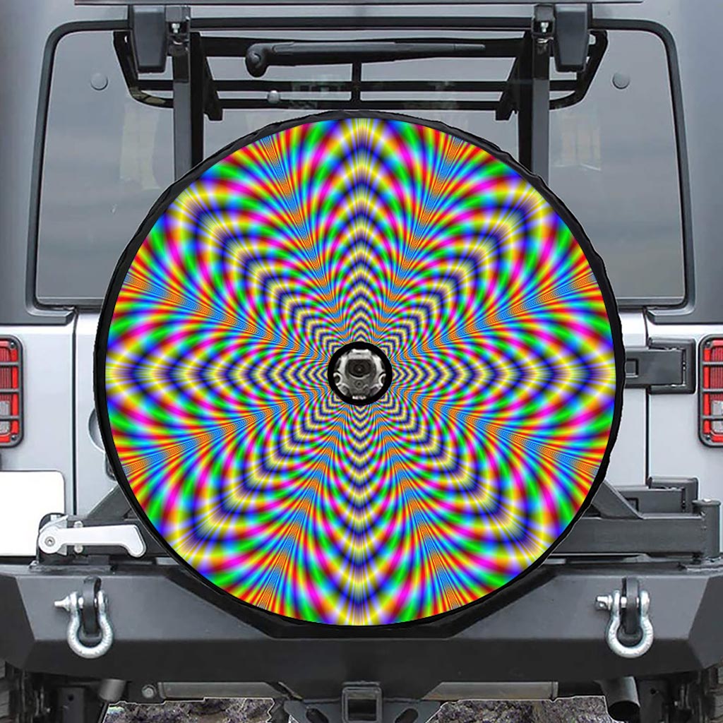 Octagonal Psychedelic Optical Illusion Tire Cover With Camera Hole