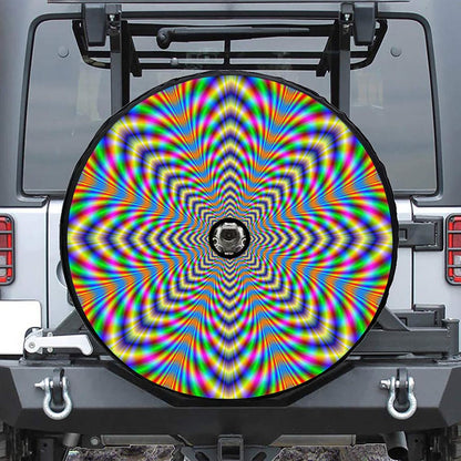 Octagonal Psychedelic Optical Illusion Tire Cover With Camera Hole