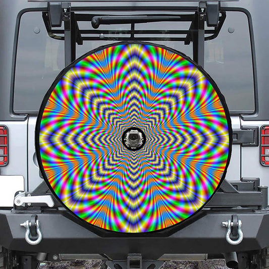 Octagonal Psychedelic Optical Illusion Tire Cover With Camera Hole