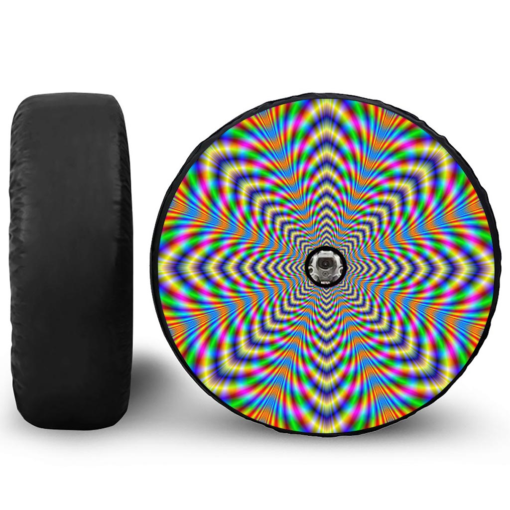 Octagonal Psychedelic Optical Illusion Tire Cover With Camera Hole