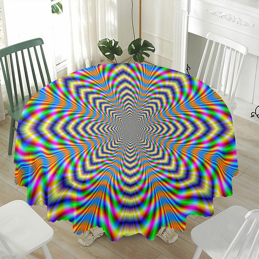Octagonal Psychedelic Optical Illusion Waterproof Round Tablecloth