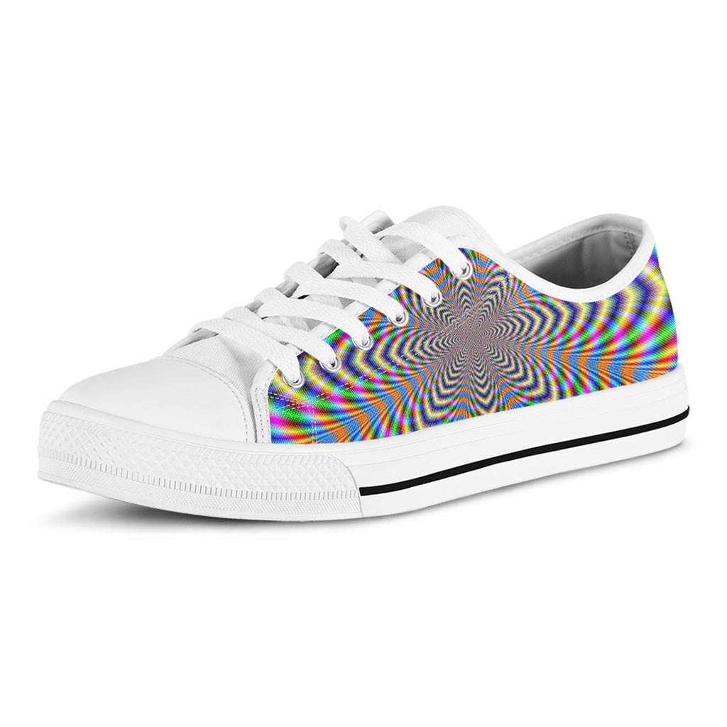 Octagonal Psychedelic Optical Illusion White Low Top Sneakers